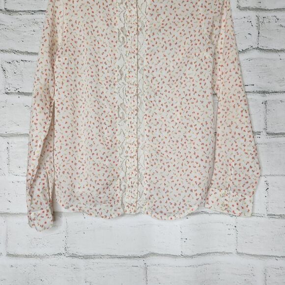Lauren Conrad Semi Sheer Long Sleeve Button Up Collared Blouse Floral Medium - Picture 8 of 13